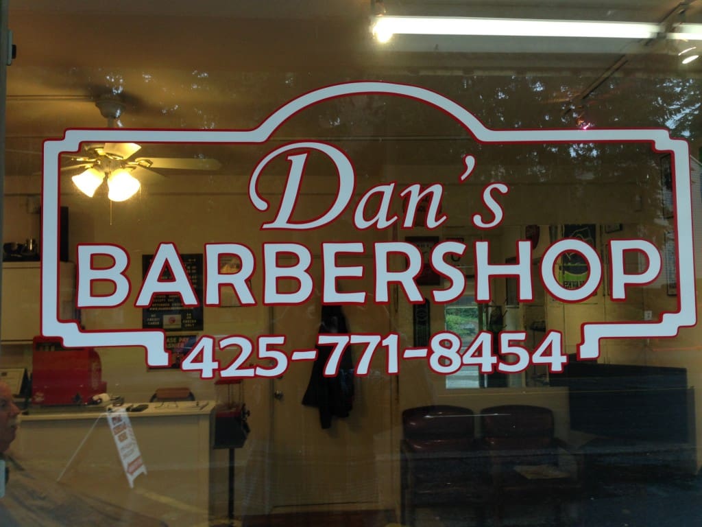 Window graphics for Dan's of edmonds Vinyl Lab NW Sign Company